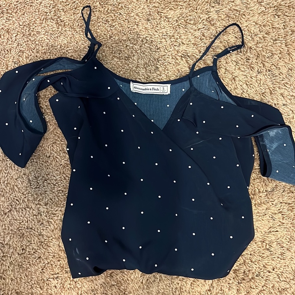Abercrombie Navy Polka Dot 100% Polyester Blouse